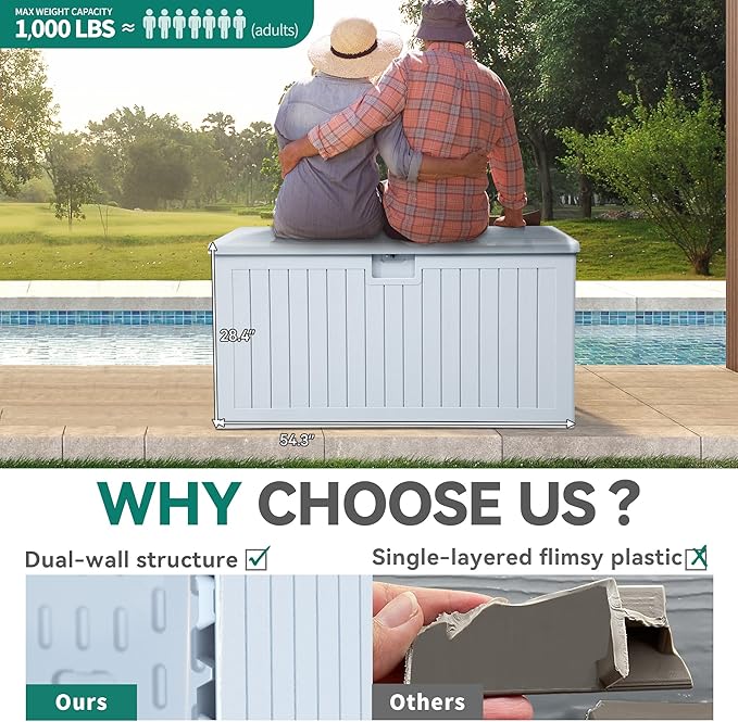 YITAHOME 180 Gallon Double-Wall Deck Box with Side Handles, Outdoor Large Storage for Patio Furniture Cushions, Garden Pool Accessories, Water Resistant & Lockable