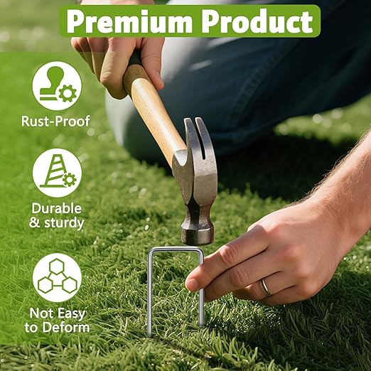 Heavy Duty 8 Inch Galvanized Landscape Staples Stakes, DUNPUTE 50 Pack 8 Gauge Garden Metal Stakes, Ideal for Weed Barrier Stakes, Drip Irrigation Tubing, Landscape Fabric, Lawn and Ground Securing