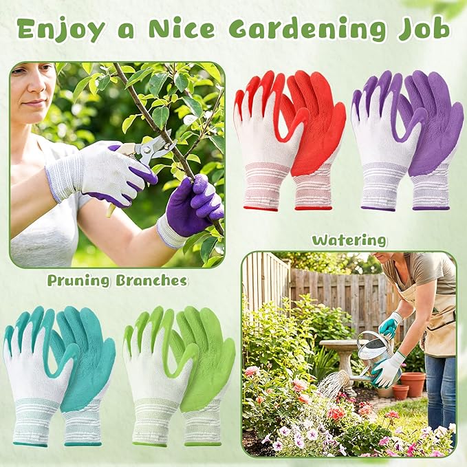 12 Pairs Gardening Gloves Bulk for Women Breathable Rubber Coated Yard Garden Gloves Ladies Outdoor Protective Work with Grip