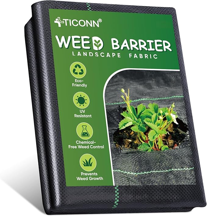 TICONN 4FTx50FT Weed Barrier Fabric Heavy Duty, 3.2Oz Landscape Fabric for Garden, Yard, Driveway, and Vegetable Cultivation (1PK)