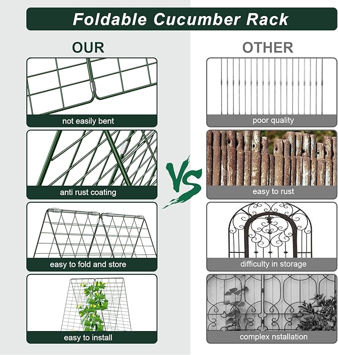 Amoskey Cucumber Trellis, Garden Trellis for Climbing Plants Outdoor, Foldable A-Frame Trellis, Cucumber Trellis for Raised Bed for Cucumbers, Peas, or Tomatoes (Green, Small Grid 48‘’H*34''W)