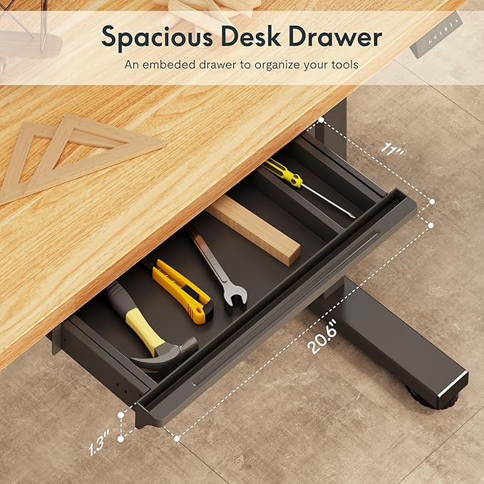 FLEXISPOT Electric Adjustable Workbench, 55x28 Inches Ergonomic Worktable with Drawer for Garage, Workshop, Office and Home, Spacious Desktop for Woodworking Sewing and Crafts, Maple, 3 Packages