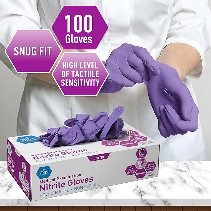MedPride Powder-Free Nitrile Exam Gloves, Large, Case/1000 (10 Boxes of 100)