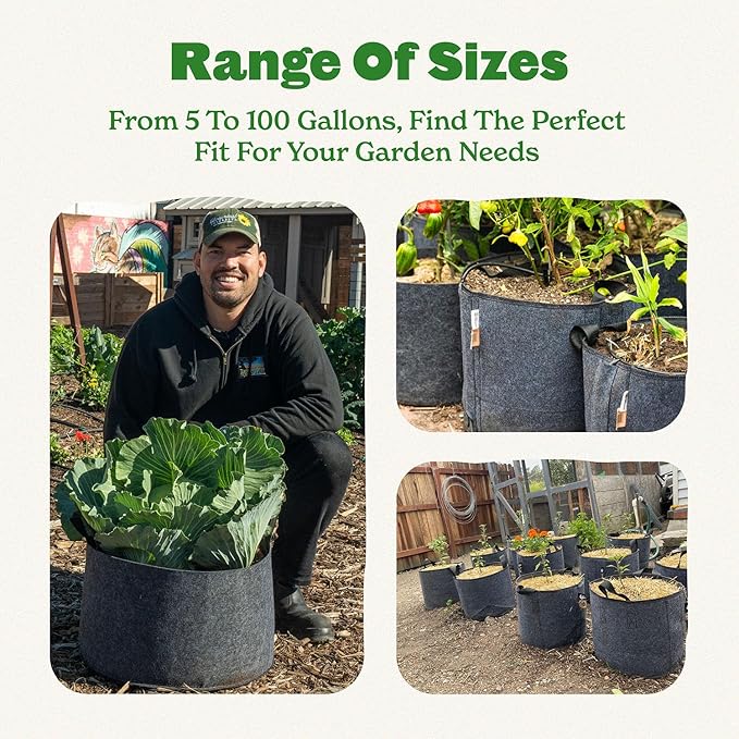 Epic Gardening 5 Pack 15 Gallon Grow Bags with Handles (Lined) - Heavy Duty Fabric Pots for Vegetables, Herbs & Flowers - Breathable Cloth Planters for Indoor & Outdoor Gardening, Moisture Retaining