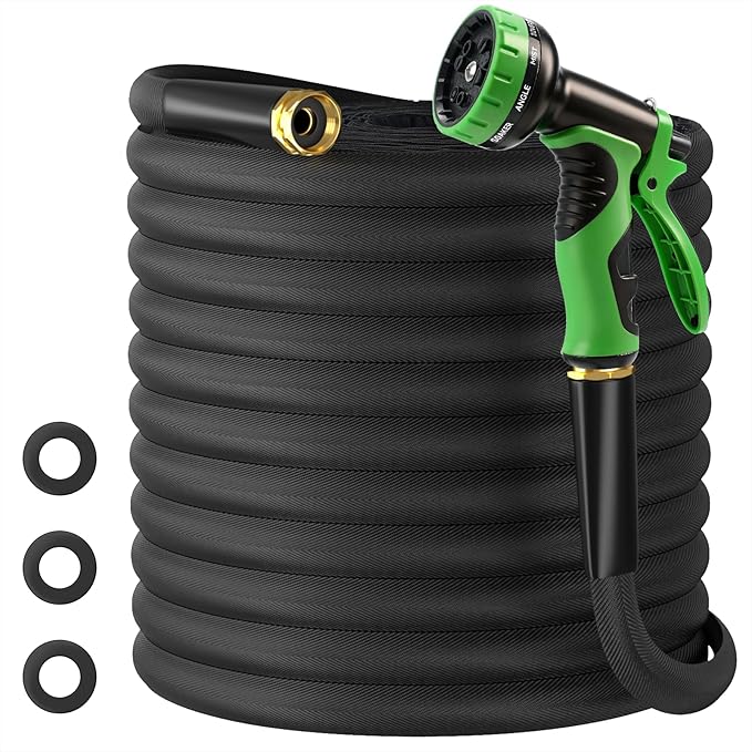 Garden Hose 75 FT, Non-Expanding Lightweight High-Pressure Water Hose with 10 Spray Nozzle, Portable No Kink Flexible Garden Hoses Pipe for Outdoor, Lawn, Yard, Car, House(500 PSI Max, 3/4" GHT)