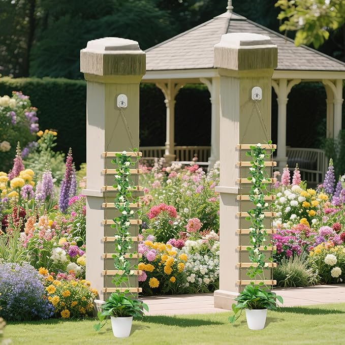 2Pcs Climbing Plants Trellis - 4.3 ft Wood Ladder Design Plant Support for Indoor & Outdoor House Vine Plant, Wooden Garden Plant Wall Trellis for Monstera, Pothos, Ivy, and More