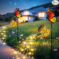 Solar Lights Outdoor Decorative, Watering Can with Cascading Lights on Butterfly Shepherd's Hook, Solar Garden Stake Decor for Yard Pathway,Gift for Women Mom (2pcs-Butterfly Garden Stakes)