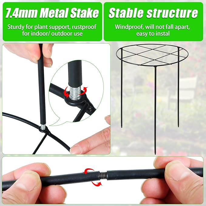 3 Pcs 31.5"H x 12.6"D Peony Cages and Supports, Large Grow Through Plant Support Cage for Outdoor Plants, 7mm Heavy Duty Metal Peony Support Grid Stake Garden Plant Rings Hoops for Large Peonies Roses