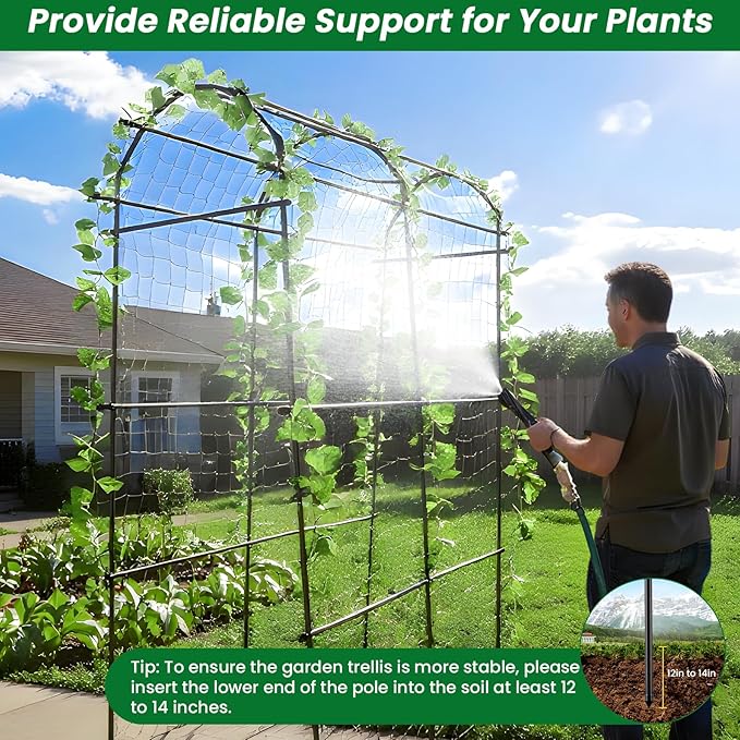 Tall Garden Arch Trellis for Climbing Plants Outdoor, 7.5 ft Tall Polyethylene-Coated Stainless Steel Garden Arch for Climbing Vine Vegetable/Fruit/Flower, Cucumber Trellis for Raised Bed, Black