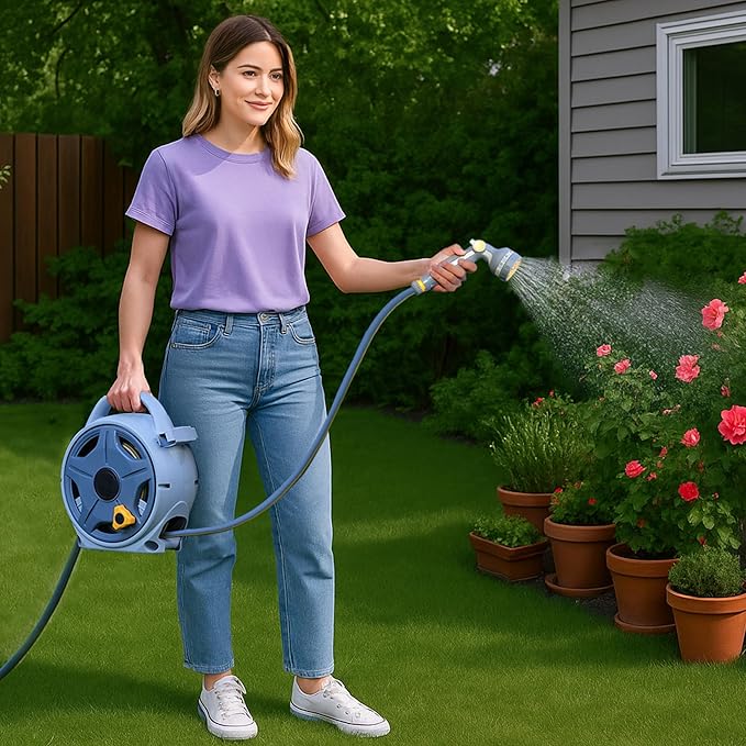 Retractable Garden Hose Reel, 1/2"x 50FT Heavy Duty Hose with 10 Spray Patterns - Leakproof, Durable & Compact Design for Garden Watering, Car Washing, Pet
