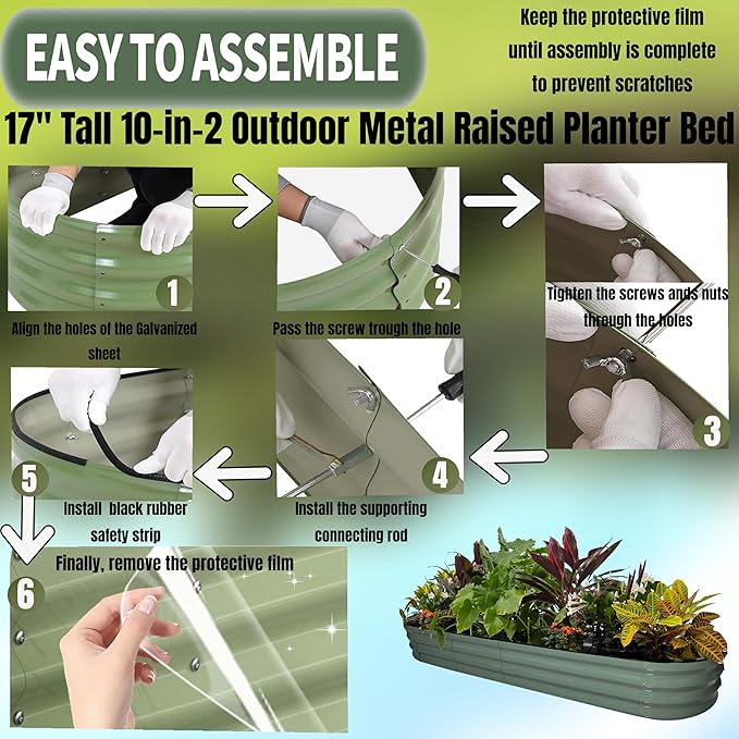 2 Pack 17" Tall 10-in-2 Hevay-Duty Modular Galvanized Raised Garden Bed Kits-8ftX2ft Raised Flower Beds,Metal Raised Beds for Planting Plants Vegetables Fruits Flowers Herbs-Ground Planter Box