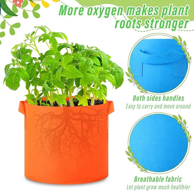 24 Pcs Multicolor Plant Grow Bags Large Grow Bags Fabric Planter Thickened Non Woven Fabric Pots with Handles for Indoor Outdoor Garden Planting Seeds Flower, 6 Colors (3 Gallon)