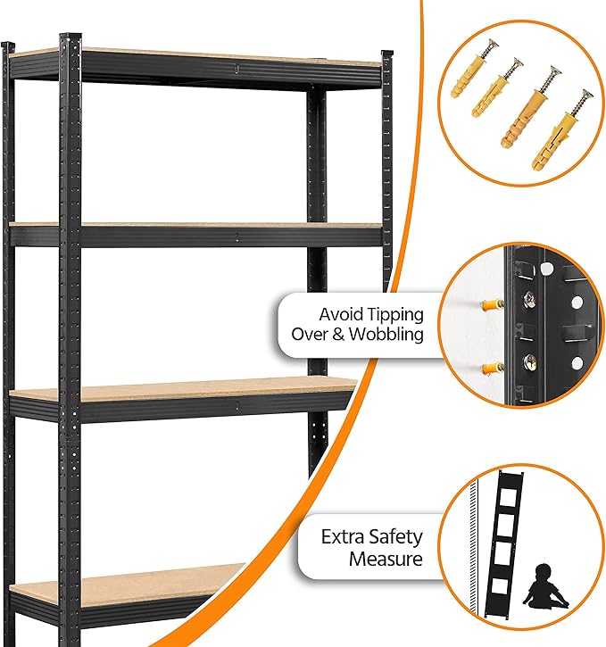 Yaheetech Storage Shelves, 5 Tier Heavy Duty Adjustable Metal Shelving Unit, Industrial Utility Rack for Garage Warehouse Pantry Closet (35.5 W× 12 D × 71 H Inches, Black)