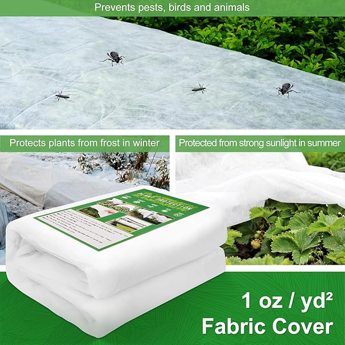 Plant Covers Freeze Protection Set, 10 ft x 30 ft Floating Row Cover 0.9oz/yd² Garden Fabric Plant Cover, 2 Pack 47"x70" Cold Weather Frost Blankets Shrub Jacket with Drawstring for Outdoor Plants