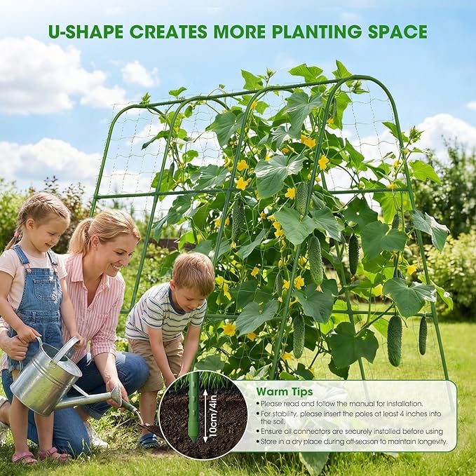 Cucumber Trellis for Raised Bed, U-Shape Metal Garden Trellis for Climbing Plants Outdoor, 51.5''Lx50.5''Wx44''H Rust-Proof Vegetable Peas Trellis for Bean Pole