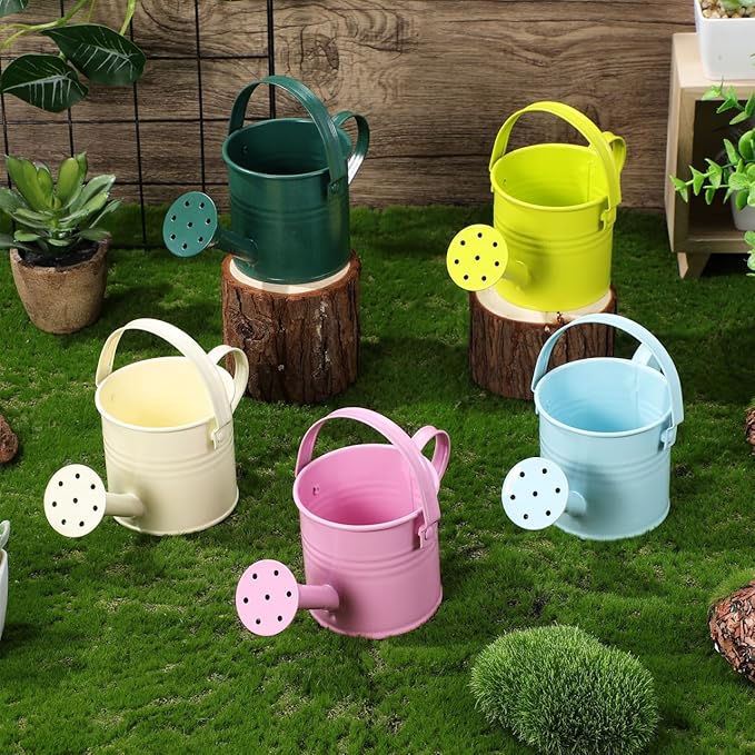 TOYANDONA 5pcs Mini Watering Cans - Small Watering Cans Garden Metal Iron Water Pot for Plants Flowers Bonsai Indoor Outdoor Garden (Random Color)