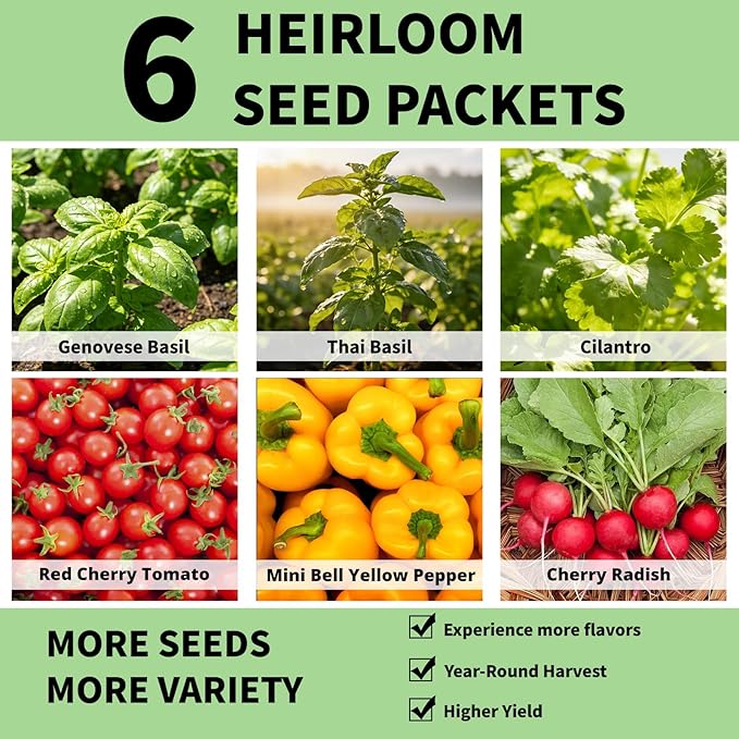 Salsa Seed Pod for Aerogarden - 12 Hydroponic Refill Grow Pods with 6 Packets Seeds of Basil, Cherry Tomato, Bell Pepper, Cherry Radish & Cilantro for Most Hydroponic Systems Ahopegarden, LETPOT, URUQ