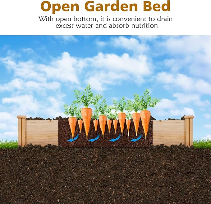 COSTWAY Garden Bed, Wooden Planter Box Stand with Large Planting Space for Vegetables, Fruit, Herbs, Flower, Garden Planting Bed for Backyard, Patio, Balcony