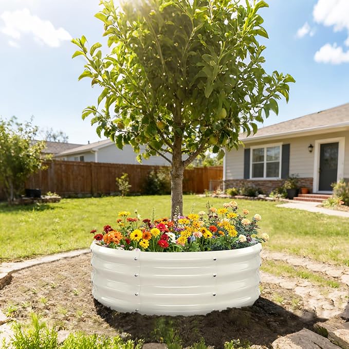 3FT Diameter Galvanized Garden Raised Bed/Plant Box/Fire Pit Ring - 0.8mm Thick,12 Inch Tall,Perfect for Planting a Variety of Flowers,Herbs,Vegetables (Cream White, 36 Dia X 12 inches)