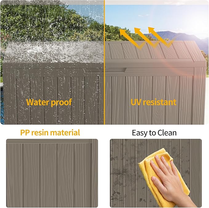 PatioZen 90 Gallon Deck Box,Resin Outdoor Storage Box with Lockable for Patio Furniture, Pool Accessories, Garden Tools Waterproof Outside Storage Box, Grey