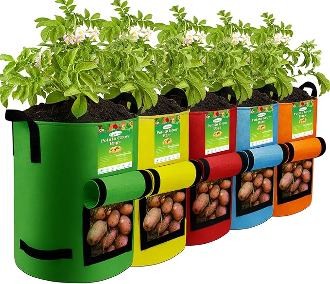 5Packs 15Gal Colorful Potato Grow Bags, Heavy Duty Potato Bags for Growing Potatoes, Potato Planter, Non-Woven Fabric, Muticolor