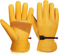 OZERO Leather Work Gloves for Men: Large 1 Pair Cowhide Working Gloves for Driving Heavy Duty Mechanic Ranch - Women Gardening Glove