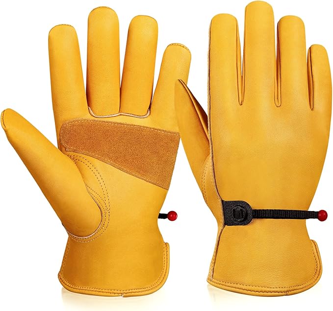 OZERO Leather Work Gloves for Men: Large 1 Pair Cowhide Working Gloves for Driving Heavy Duty Mechanic Ranch - Women Gardening Glove