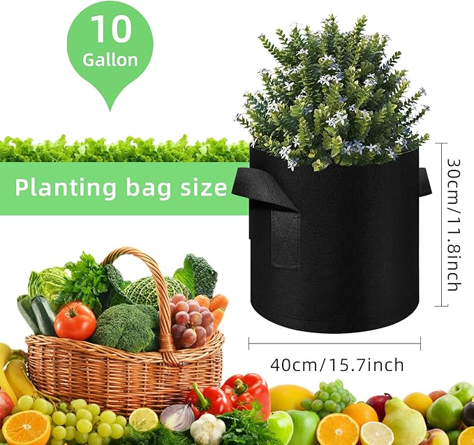 90-Pack 10 Gallon Garden Plant Aeration Fabric Pots with Handles Non-Woven Plant Bag Cloth Pots Garden Planting Bags to Grow Vegetable Flowers Potatoes (10 Gal)