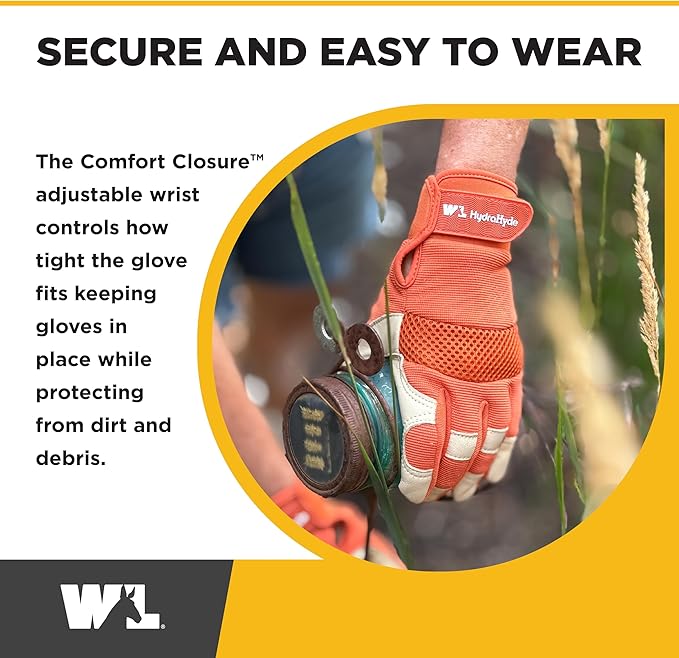 Wells Lamont Women's HydraHyde Leather Hybrid Gloves, Medium, Mint Green/Rust, Water-Resistant, Adjustable Wrist, 2-Pair Pack, for Gardening, Reusable, Adult