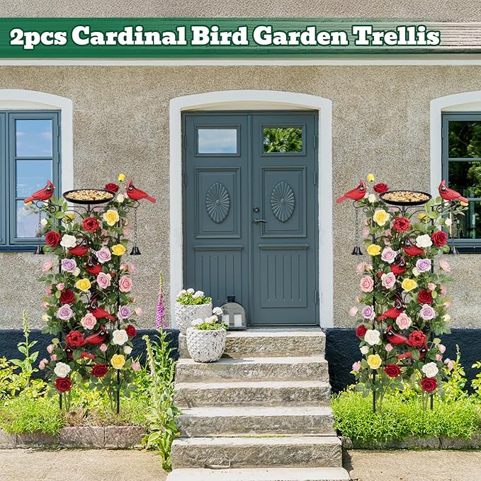 2 Pcs Cardinal Metal Garden Trellis for Climbing Plants 35" Bird Bath Plant Trellis Cardinal Decor Bird Feeder for Outside Garden Lawn Decorations Housewarming Christmas Memorial Gift Gardener