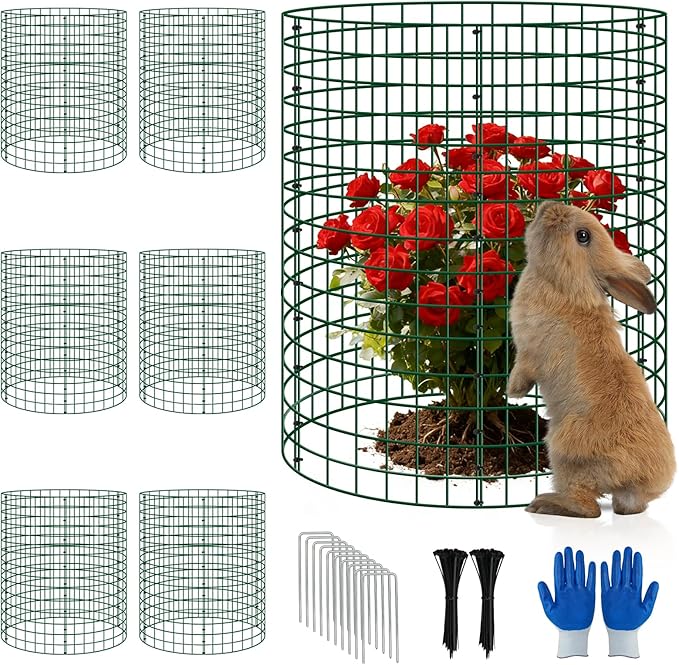 6 Pack Plant Protectors from Animals, 12''x16'' Metal Plant Cages for Outdoor Plants, Garden Plant Protector with Stakes & Zip Ties, Keep Rabbits Squirrels Out, Plant Cage for Flowers Vegetables