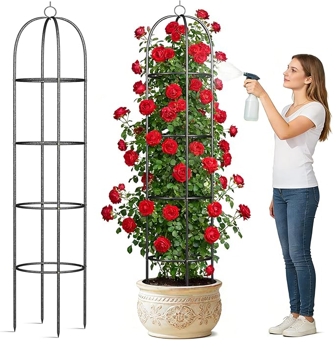 Metal Trellis for Climbing Plants Outdoor, 2026 Upgrade 100% Metal with Powder Coating, Rose, Flowers, Grape, Pea, Cucumber Tomato Cage - 6.3 FT Freestanding Plant Support