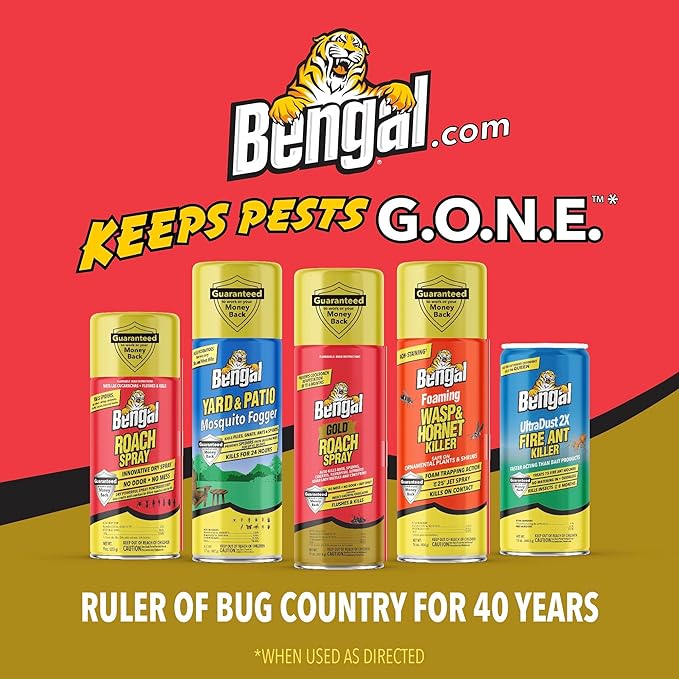 Bengal Gold Roach Spray - Odorless, Stain-Free Bug Spray for Home - Prevents Reinfestation for Up to 6 Months - 11 oz, 3 Pack