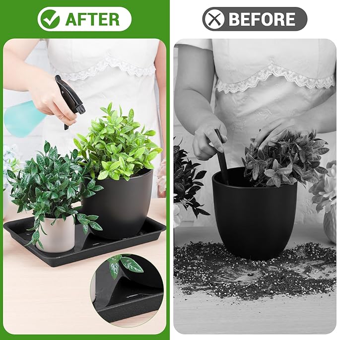 GREANER 17 Inch Plastic Plant Saucer, Black Trays for Plants, Flower Pot No Holes Plant Drip Trays, Heavy Duty Plastic Plant Saucers for Indoors Outdoors
