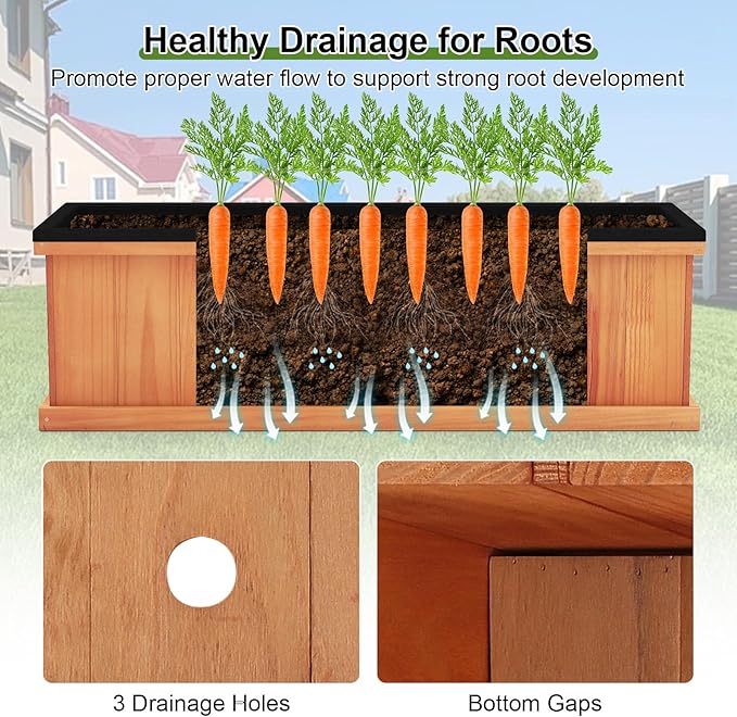 Giantex Outdoor Raised Garden Bed Set of 2, 40” x 13” x 12” Pine Wood Planter Box w/ 3 Drainage Holes, Removable Bottom & Bed Liner, Rectangular Flower Container for Vegetables Herbs, Indoor & Outdoor