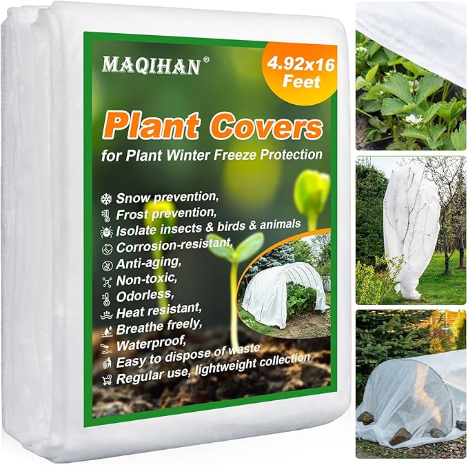 MAQIHAN Plant Covers Freeze Protection - 4.9 ft x 16 ft Non-Woven Plant Cover, Frost Cloth Winter Freeze Protection, Reusable Floating Row Frost Blankets for Outdoor Garden Cold Weather Snow