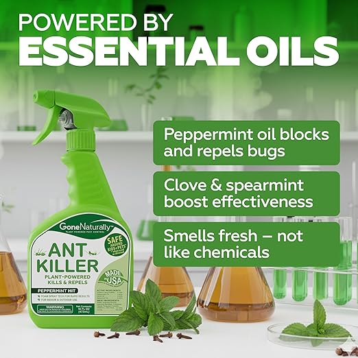 Ant Killer– Peppermint Oil Spray for Indoor & Outdoor Use– Natural Repellent & Killer for Home– Safe for Kids & Pets Pest Control Solution (16oz)