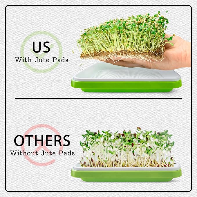 Microgreens Growing Trays with Lids and Coconut Fiber Mat,Seed Sprouter Tray with Drain Holes,Seed Starter Tray Reusable,Microgreens Growing Trays,Cat Grass Growing Kit for Indoor Cats (Pack 3)