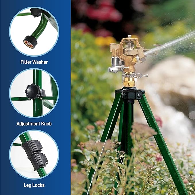 Orbit 1/2 -inch Heavy-Duty Brass Impact Sprinkler on Adjustable 22-48-inch Metal Tripod Base