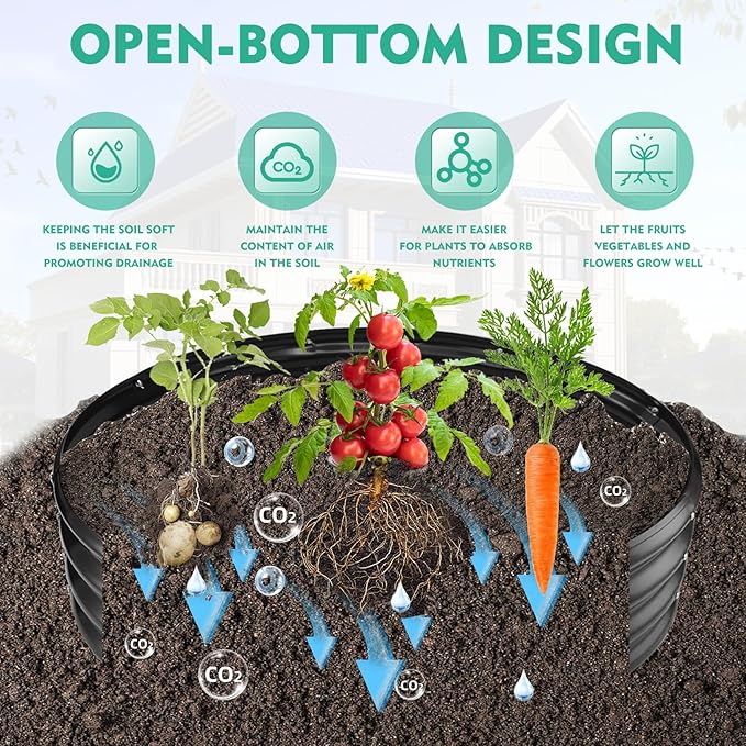 4FT Diameter Galvanized Garden Raised Bed/Plant Box/Fire Pit Ring - 0.8mm Thick,12 Inch Tall,Perfect for Planting a Variety of Flowers,Herbs,Vegetables (Black, 48 Dia X 11.5 inches)