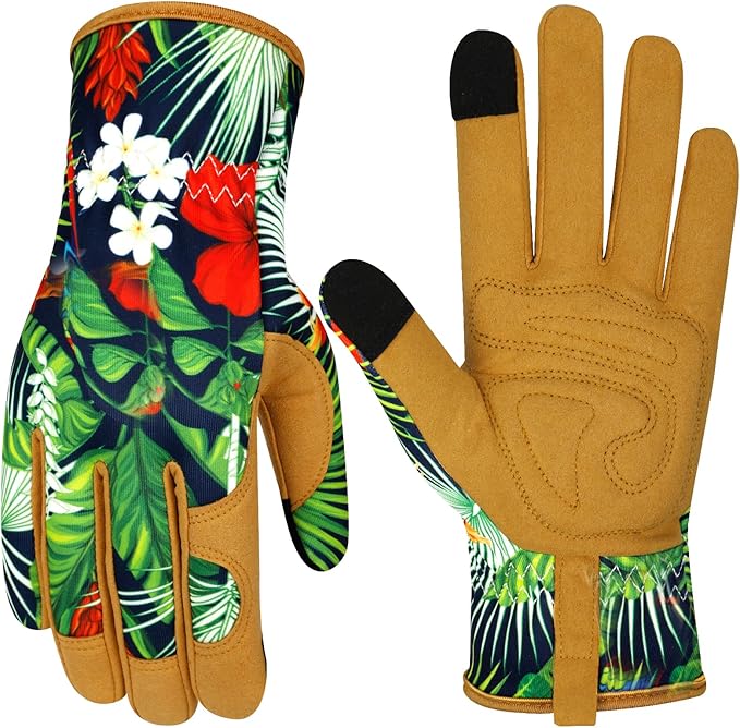 Leather Gardening Gloves for Women Garden Gloves Thorn Proof Touch Screen Design Heavy Duty Working Yard Gloves