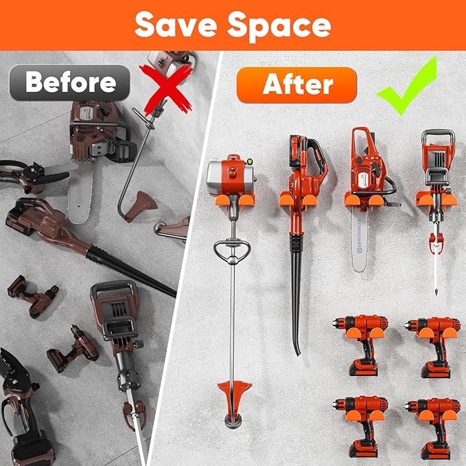 Weedeater Hanger,4 Pack Garage Tool Organizer Storage Trimmer Rack for Open Trailer, Heavy Duty Metal Grass String Weed Wacker Eater Holder Wall Mount Loads 25lbs,Garden Hooks for Most Tools