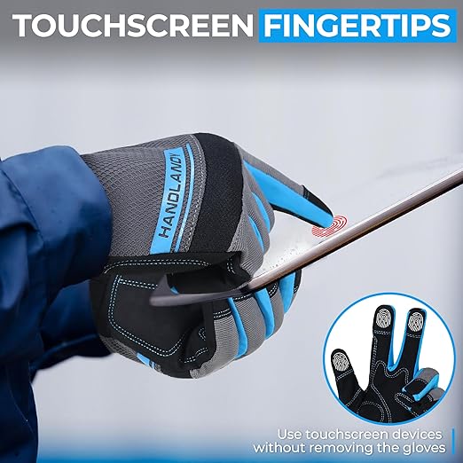 HANDLANDY Work Gloves Men & Women, Utility Mechanic Working Gloves Touch Screen, Flexible Breathable Yard Work Gloves (Medium, Grey)