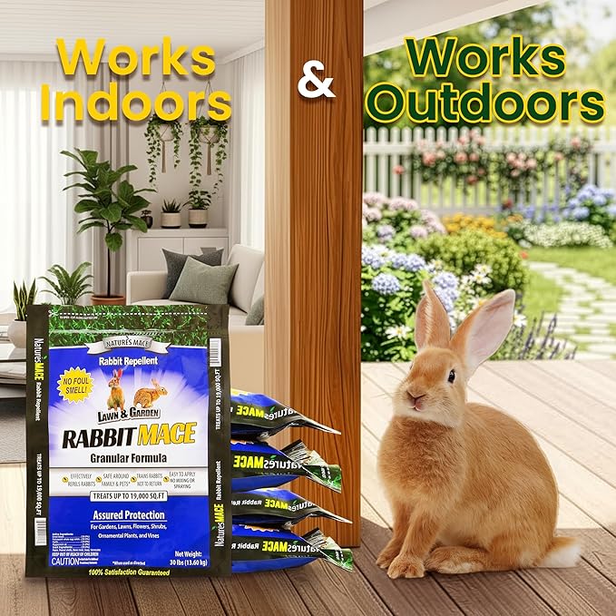 Nature's MACE Rabbit MACE Granules, Rabbit Repellent for Gardens, Lawns, Farms & Landscapes, Treats 95,000 sq ft, Granular Deterrent, 150 Pounds, All-Season Use, Safe for Pets, Children, and Plants