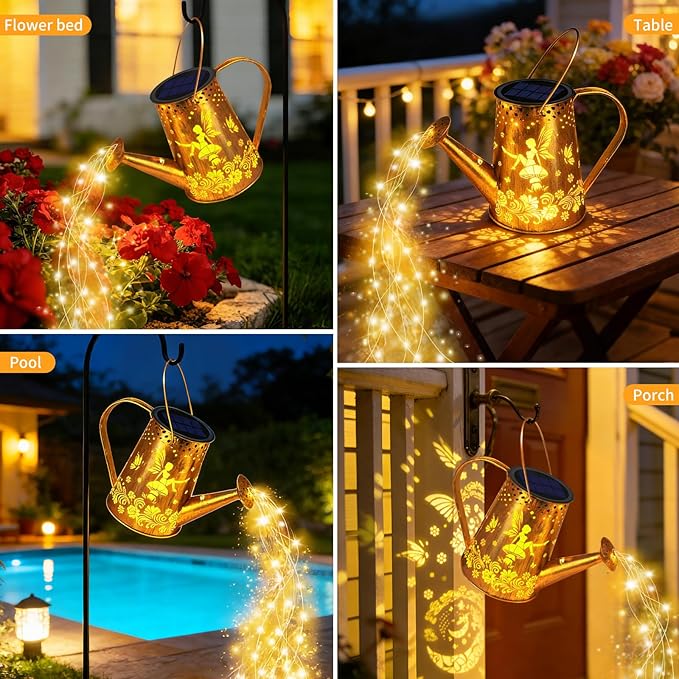 2 Pack Solar Watering Can Lights, Gifts for Women Mom Grandma Birthday, Waterproof Outdoor Garden Decor Large Hanging Solar Lanterns Garden Lights for Patio Yard Flowerbed
