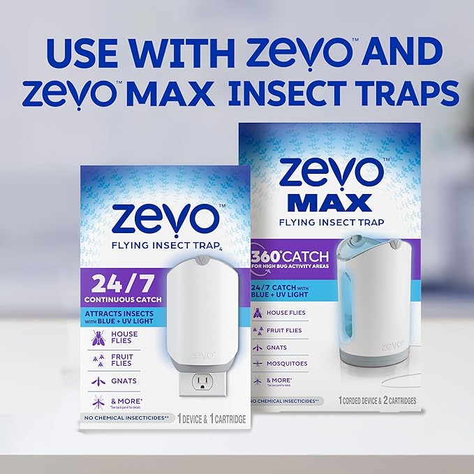 Zevo Flying Insect Trap Official Refill Cartridges - Fits Both Zevo Trap & MAX Indoor Fly Trap - Authentic Trap+Lock Technology to Catch Gnats, House & Fruit Flies (6 Official Refill Cartridges)