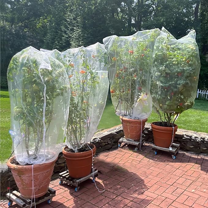 Drawstring Blueberry Netting for Bushes - 4 Pack 5.25×4.92FT - Easy Install Reusable Garden Netting, Protective Mesh for Fruit Trees & Tomato Plants, Blocks Birds, Squirrels & Insects