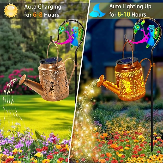ANGMLN Fariy Solar Lights Outdoor Waterproof, Solar Watering Can Lights with Shepherd Hook, Metal Angel Hanging Lantern Garden Decor Yard Outside Patio Lawn, Gifts for Mom Grandma Women Birthday