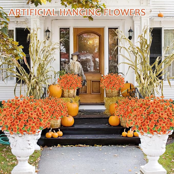Artificial Flowers Hanging Plants in Basket, Artificial Hanging Flowers for Spring Outdoor Indoor Decor, UV Resistant Hanging Baskets with Fake Flowers for Spring Summer Patio Garden Porch Decor