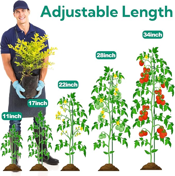 Coloch 48 Pack Plant Support Stakes, 11 Inch&17 Inch Height Adjustable Garden Plant Stake Orchid Sticks with 48 Clips and 24 Links Potted Plant Support for Orchid, Amaryllis, Tomato, Indoor&Outdoor